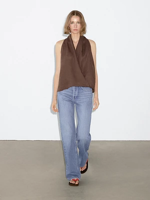 Linen crossover halter top