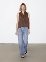Linen crossover halter top