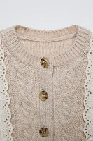 LACE TRIM KNIT CARDIGAN