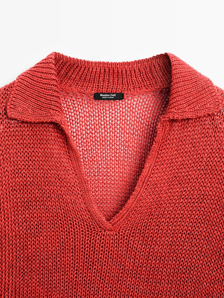 Pull en maille ajourée à col polo - Studio