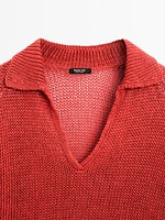 Pull en maille ajourée à col polo - Studio