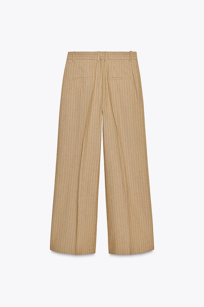 ZW COLLECTION LINEN STRIPE PLEATED PANTS
