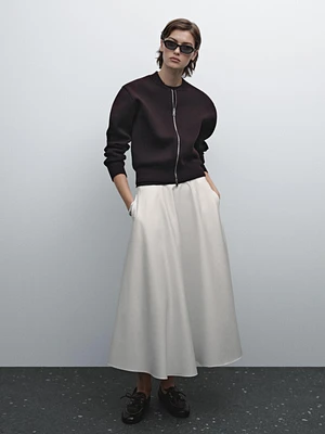 Flounce poplin midi skirt