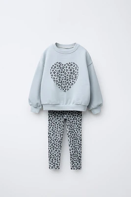 PATCH SWEATSHIRT AND PRINTED RIBBED LEGGINGS SET