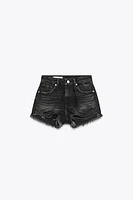 CURVED HIGH-WAISTED DENIM SHORTS