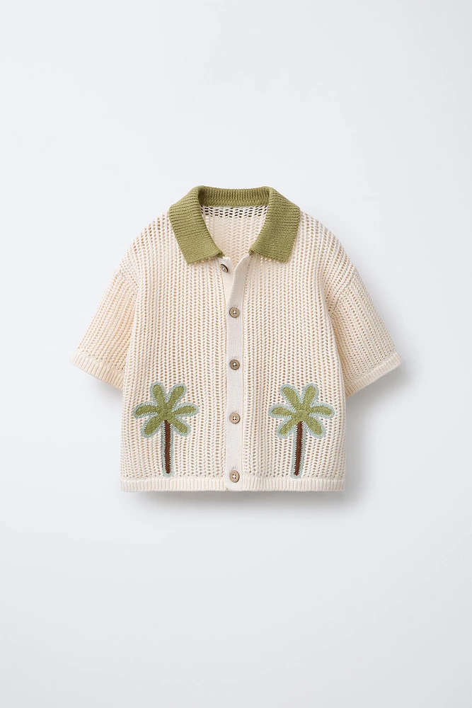 PALM TREE EMBROIDERED KNIT SHIRT