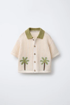 PALM TREE EMBROIDERED KNIT SHIRT