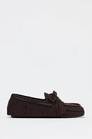 SUEDE FRINGE LOAFERS