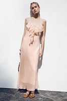 RUFFLED MIDI SLIP DRESS
