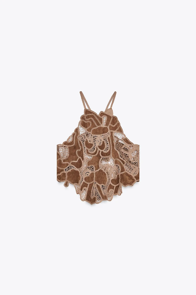 FAUX SUEDE CROCHET TOP