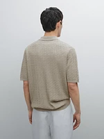 Cotton and linen blend knit polo sweater