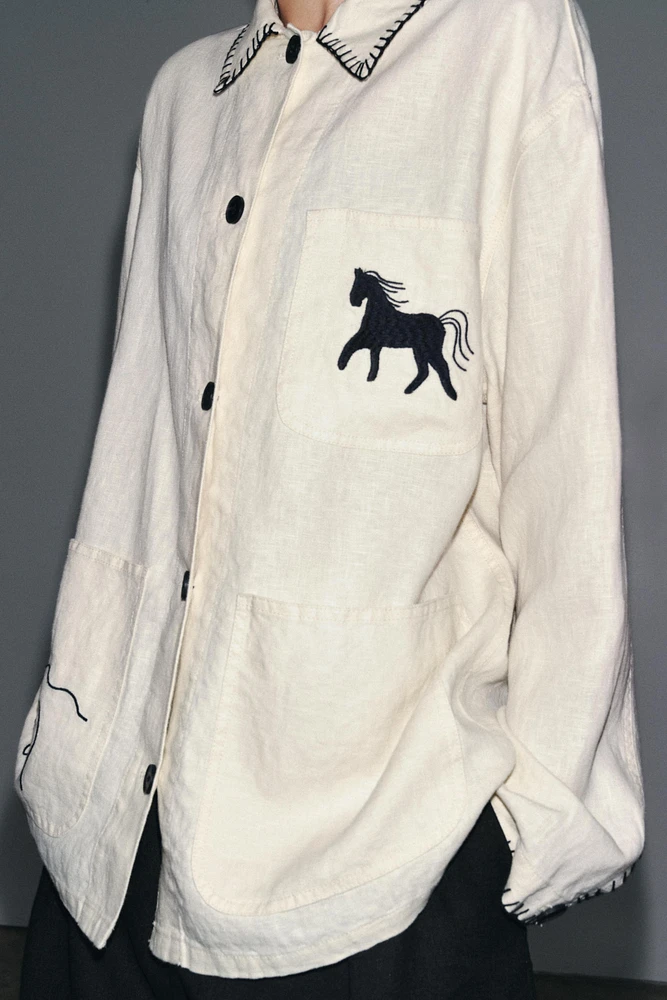 EMBROIDERED LINEN OVERSHIRT ZW COLLECTION