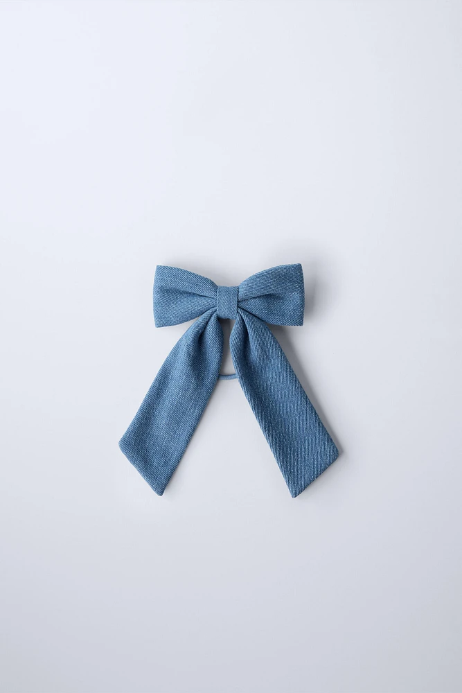 DENIM BOW CLAW CLIP HAIR TIE