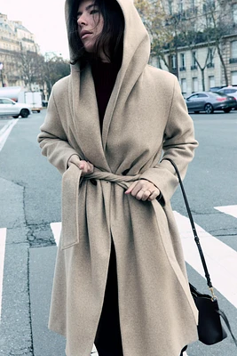 BELTED SOFT HOODED COAT