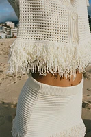 CHECKERED KNIT JACKET WITH FRINGE