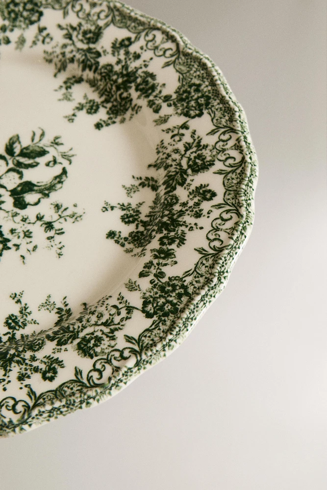 ASSIETTE PLATE FAÏENCE IMPRIMÉ FLEURS
