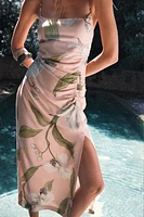 PRINTED LINEN MIDI DRESS