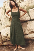 EMBROIDERED EYELET MIDI DRESS