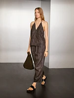 Linen blend embroidered balloon fit trousers