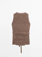Linen blend knit crossover top
