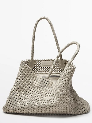 Sac cabas tressé en cuir nappa