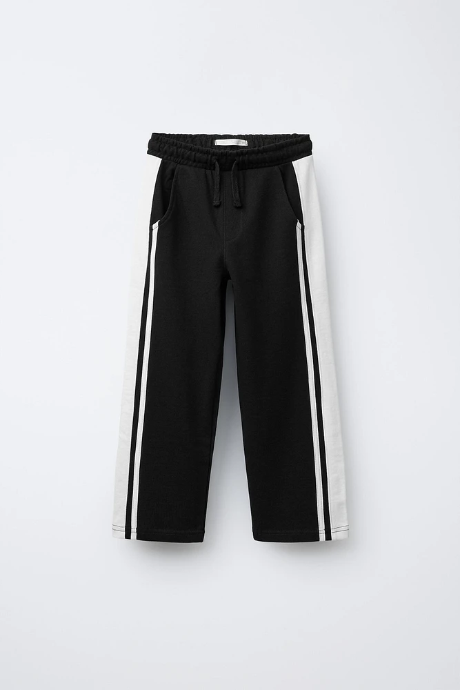 STRAIGHT LEG PLUSH PANTS WITH SIDE STRIPES