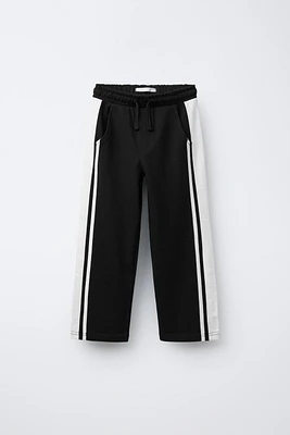 STRAIGHT LEG PLUSH PANTS WITH SIDE STRIPES