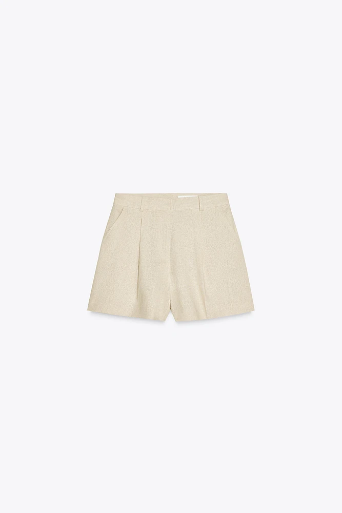 BERMUDA TAILLE HAUTE AVEC LIN