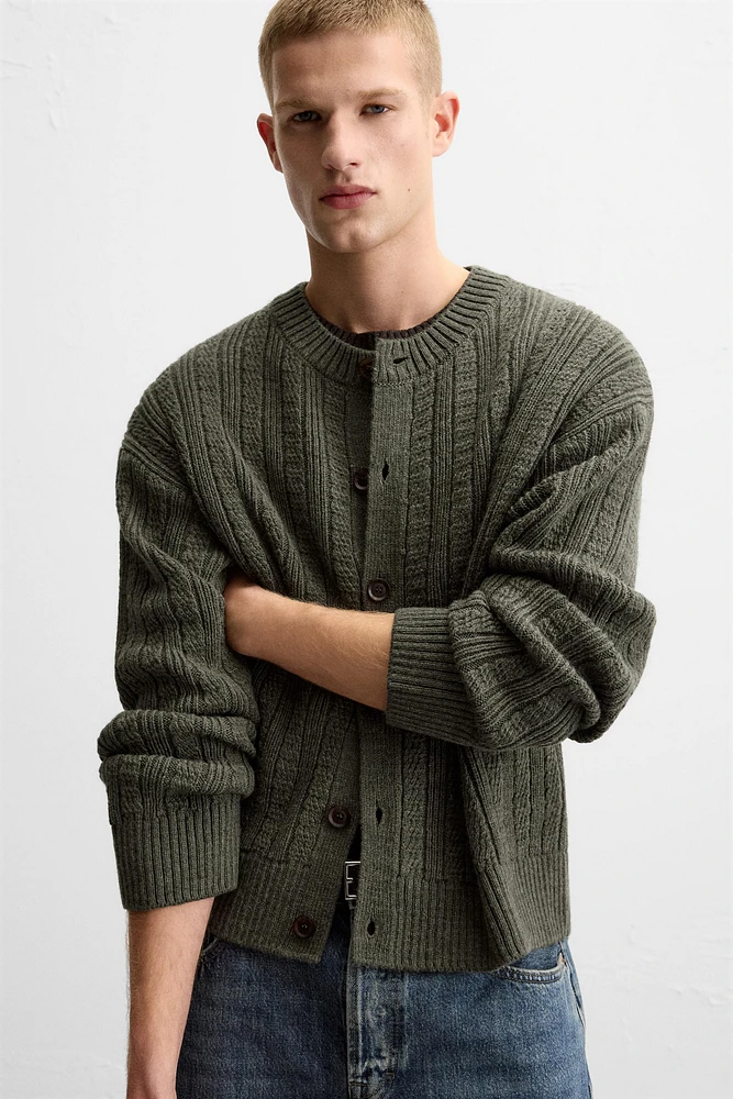 TEXTURED WEAVE WOVEN CARDIGAN