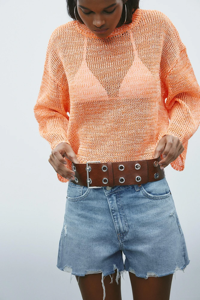 RIBBED KNIT SWEATER WITH RIBBONS