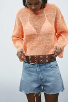RIBBED KNIT SWEATER WITH RIBBONS