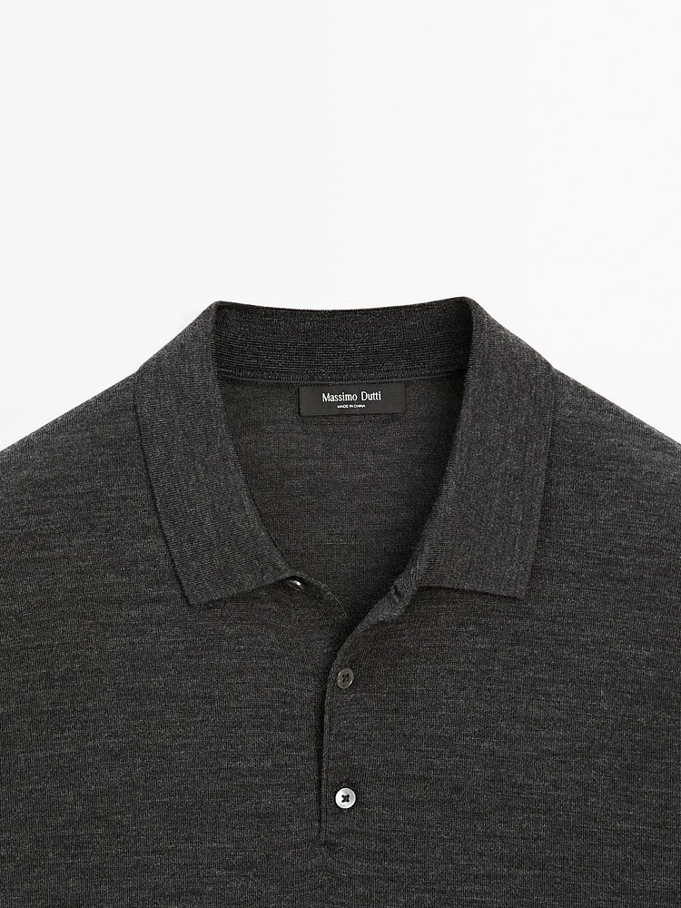 Short sleeve wool blend knit polo shirt