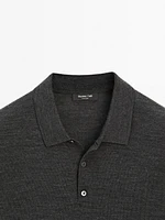 Short sleeve wool blend knit polo shirt