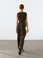 Linen blend round neck waistcoat