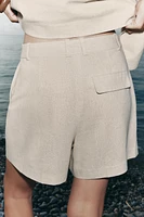BERMUDA TAILLE HAUTE AVEC LIN