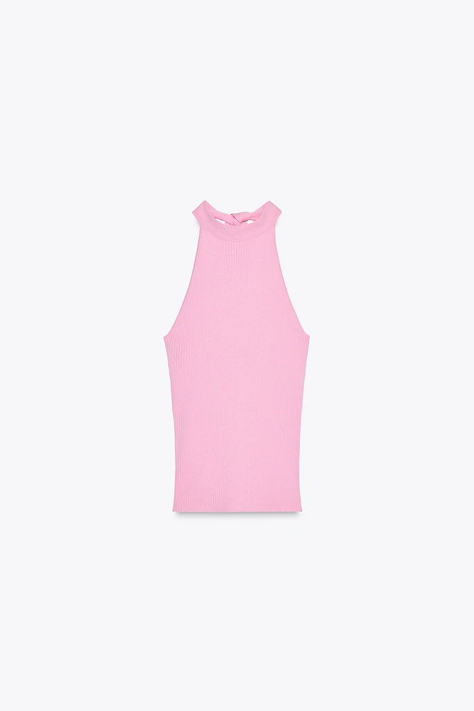 TOP HALTER EN MAILLE AVEC NŒUD