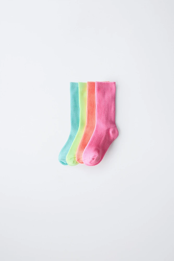 LOT DE QUATRE PAIRES CHAUSSETTES FLUO