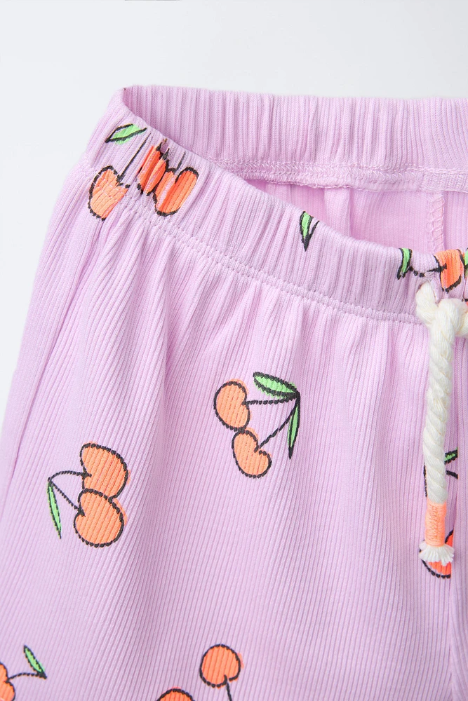 PRINTED RIBBED T-SHIRT AND BERMUDA SET