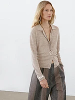 Melange linen blend knit cardigan