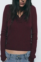 RIBBED KNIT POLO SWEATER