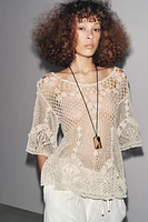 TEXTURED CROCHET KNIT TOP