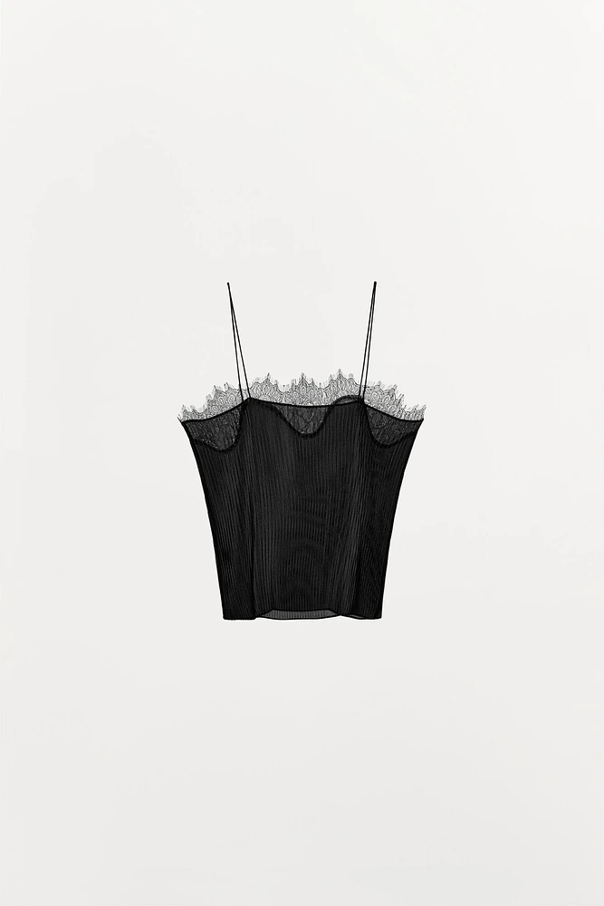 PLEATED LACE DETAIL TOP