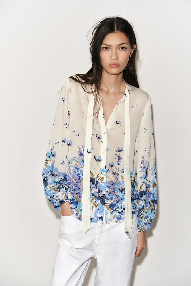 TIED PRINT BLOUSE