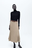 BELTED FAUX SUEDE MIDI SKIRT