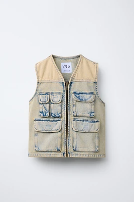 DISTRESSED EFFECT DENIM VEST