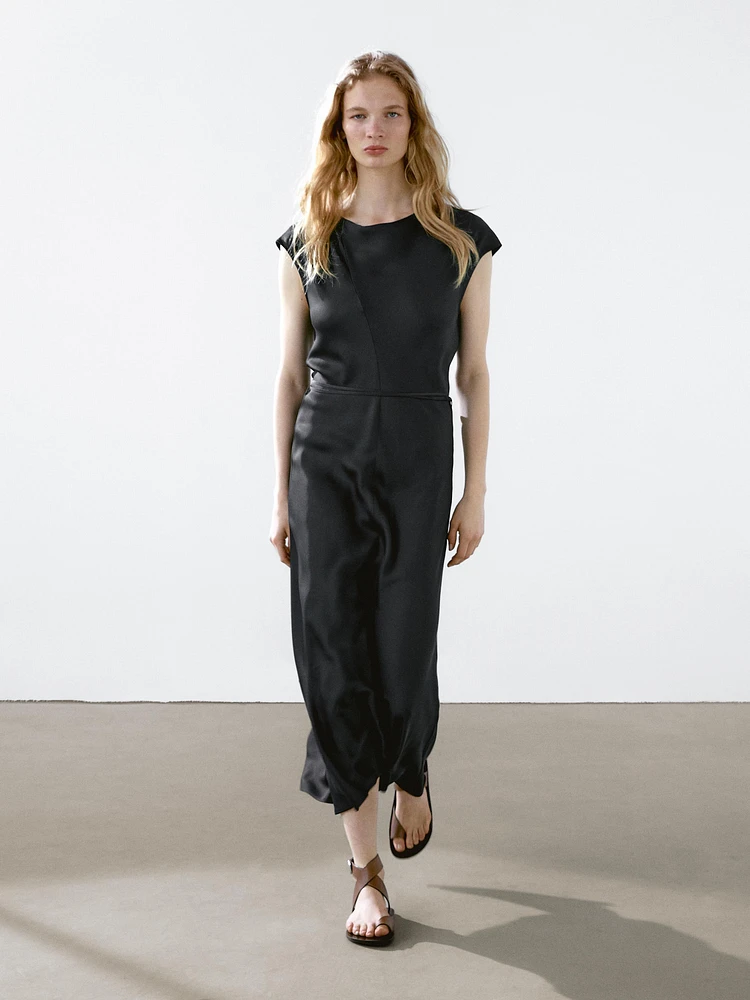 Flowing satin midi dress