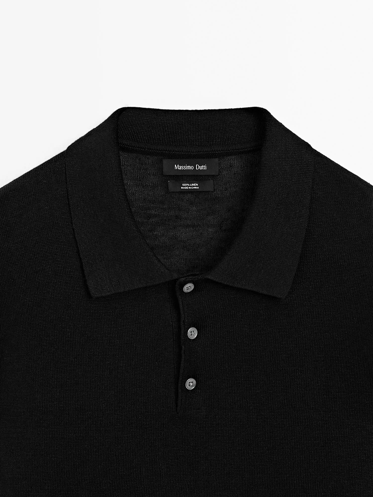 Linen polo collar knit sweater