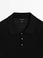Linen polo collar knit sweater