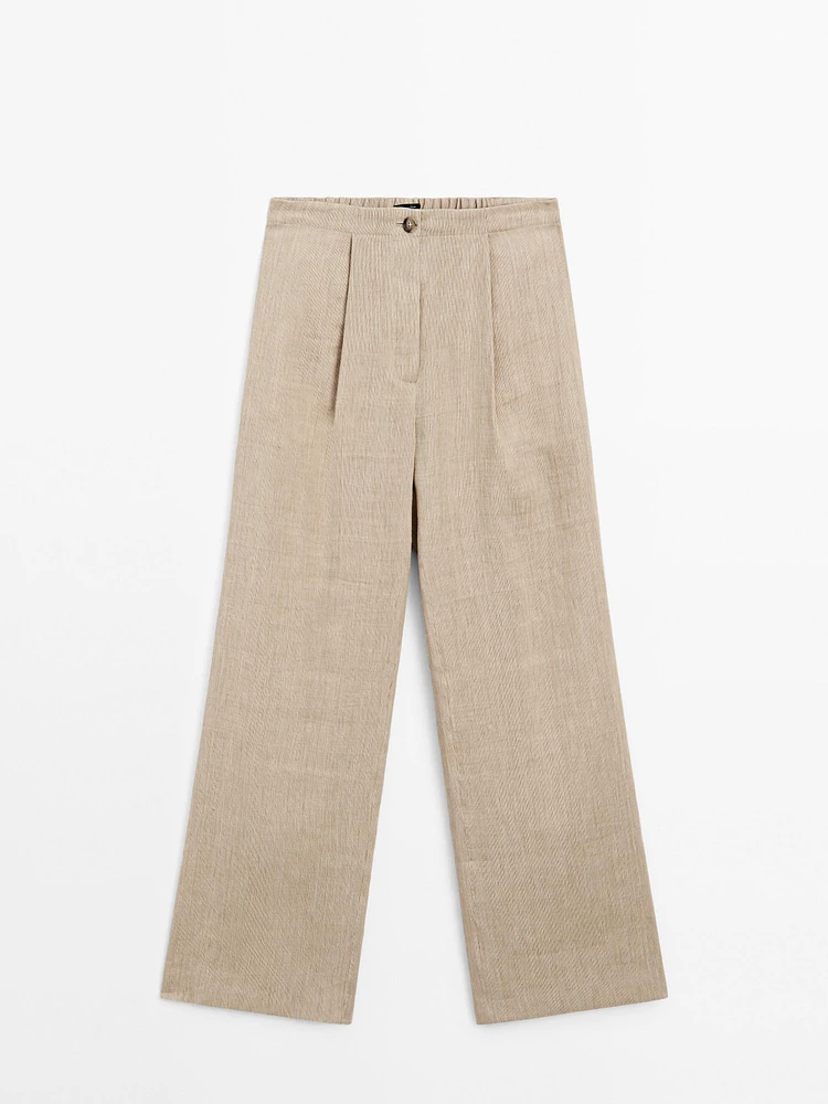 Flowing linen blend suit trousers