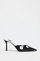 SATIN FINISH POLKA DOT SLINGBACK PUMPS